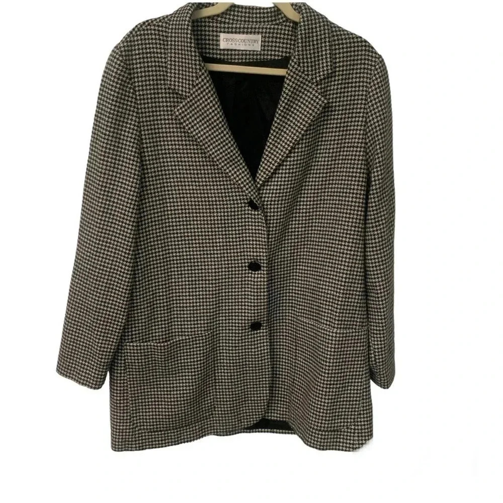 Vintage 80s/90s wool blend houndstooth oversized blazer jacket L 12/14